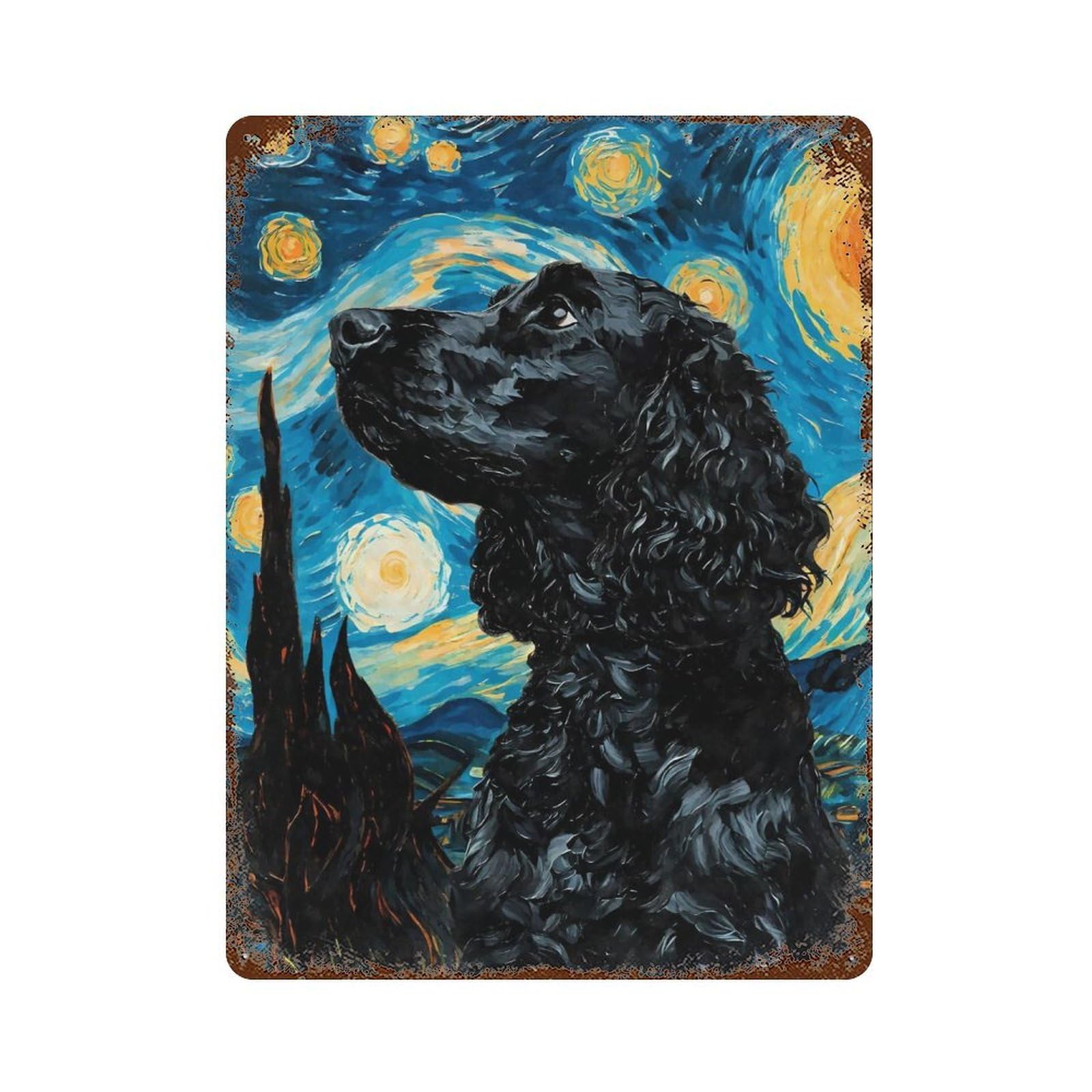 Aged Metal Wall Plaque with Starry Cocker Spaniel Design 15.7"x11.8", for Basement, Hobby Room And Garage Decor, Farmhouse Wall Decor