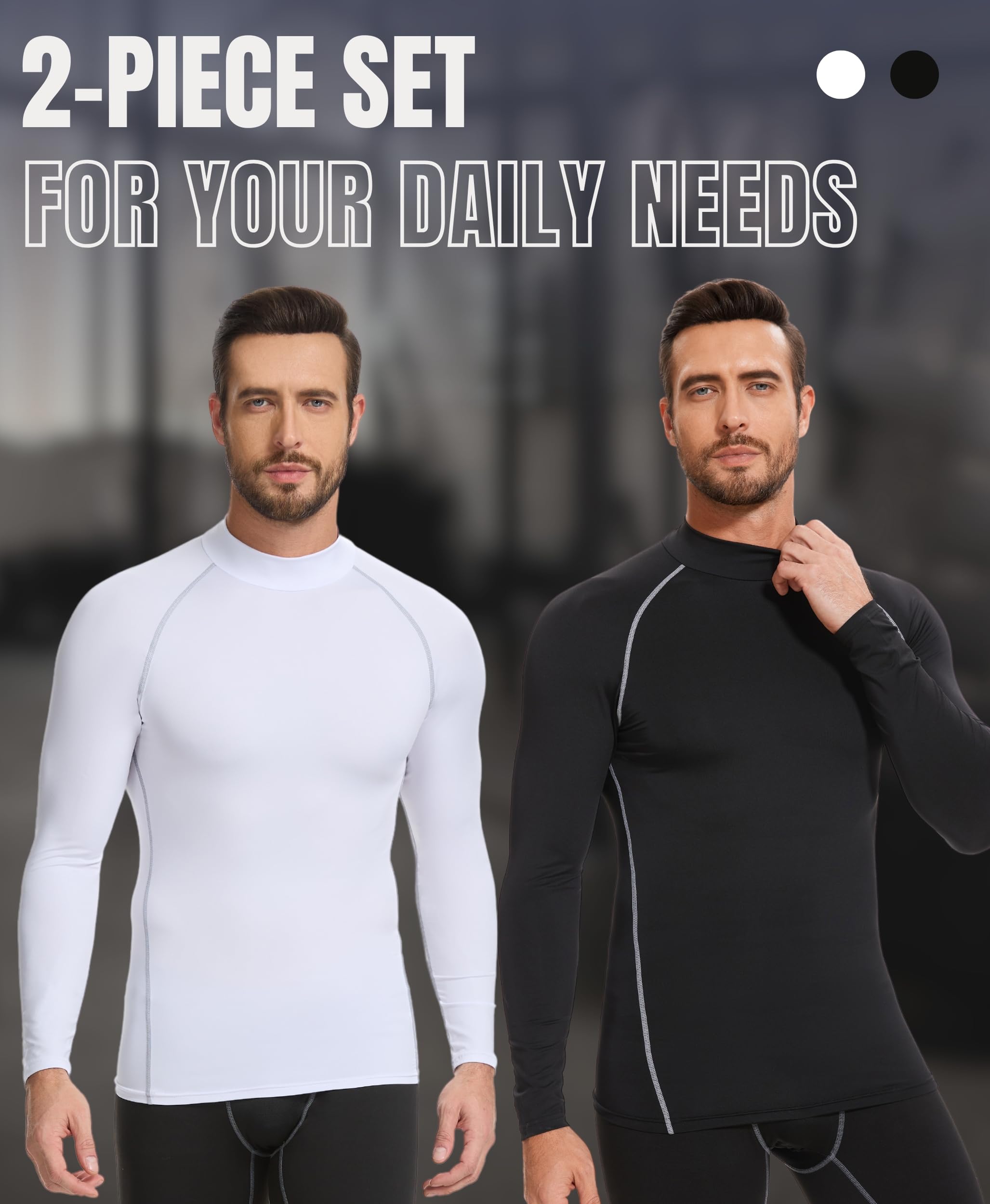 AMZSPORT 2 Pezzi Maglia Compressione Uomo Maglietta Termica Manica Lunga Maglie Sportiva Shirts Traspirante da Asciugatura Rapida Camicia Fitness Palestra