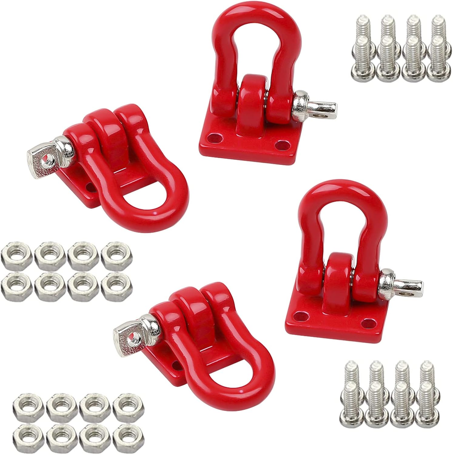 Red Metal RC Crawler Trailer Tow Hook Hooks Buckle Winch D Shackles RC Decorations Accessories Compatible with 1/10 Scale RC Crawler Car Truck TRX4 D90 SCX10 (4Pack)