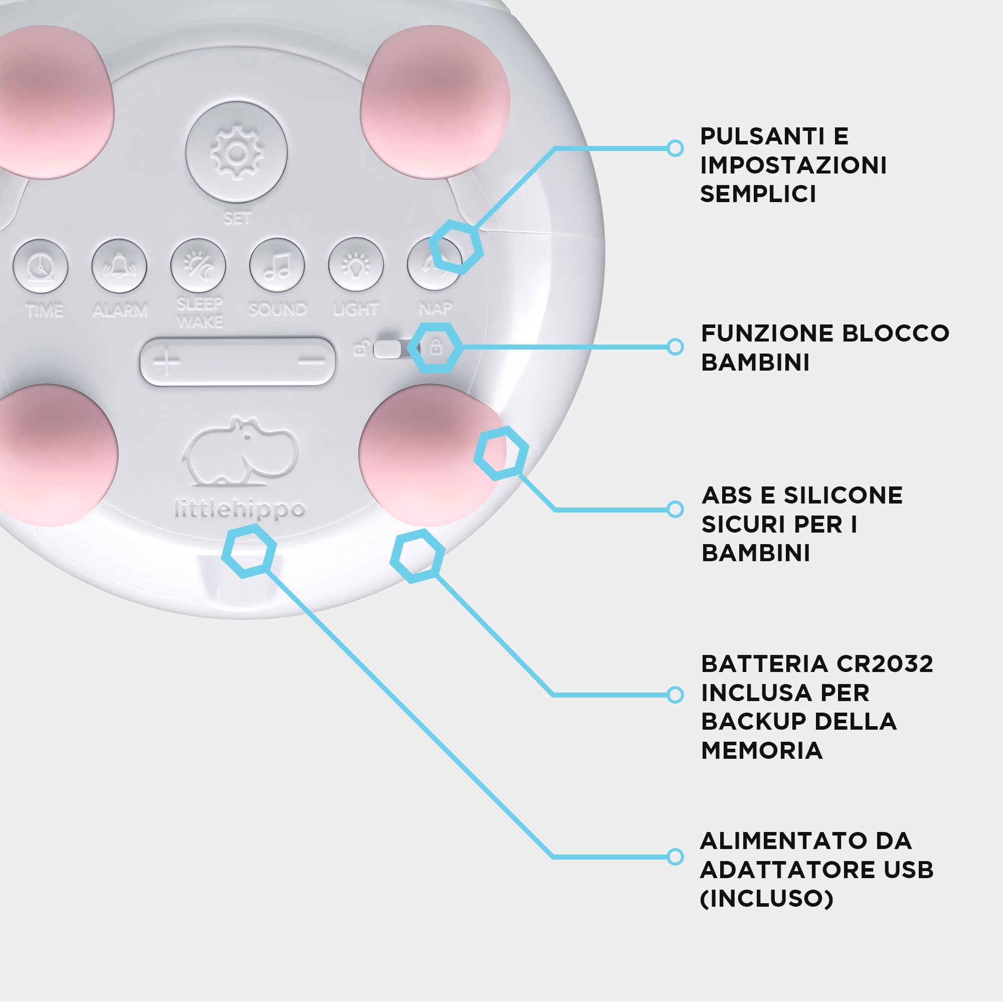 LittleHippo Mella Ready to Rise - Macchina per addormentare, luce notturna e suono per bambini, colore: Rosa