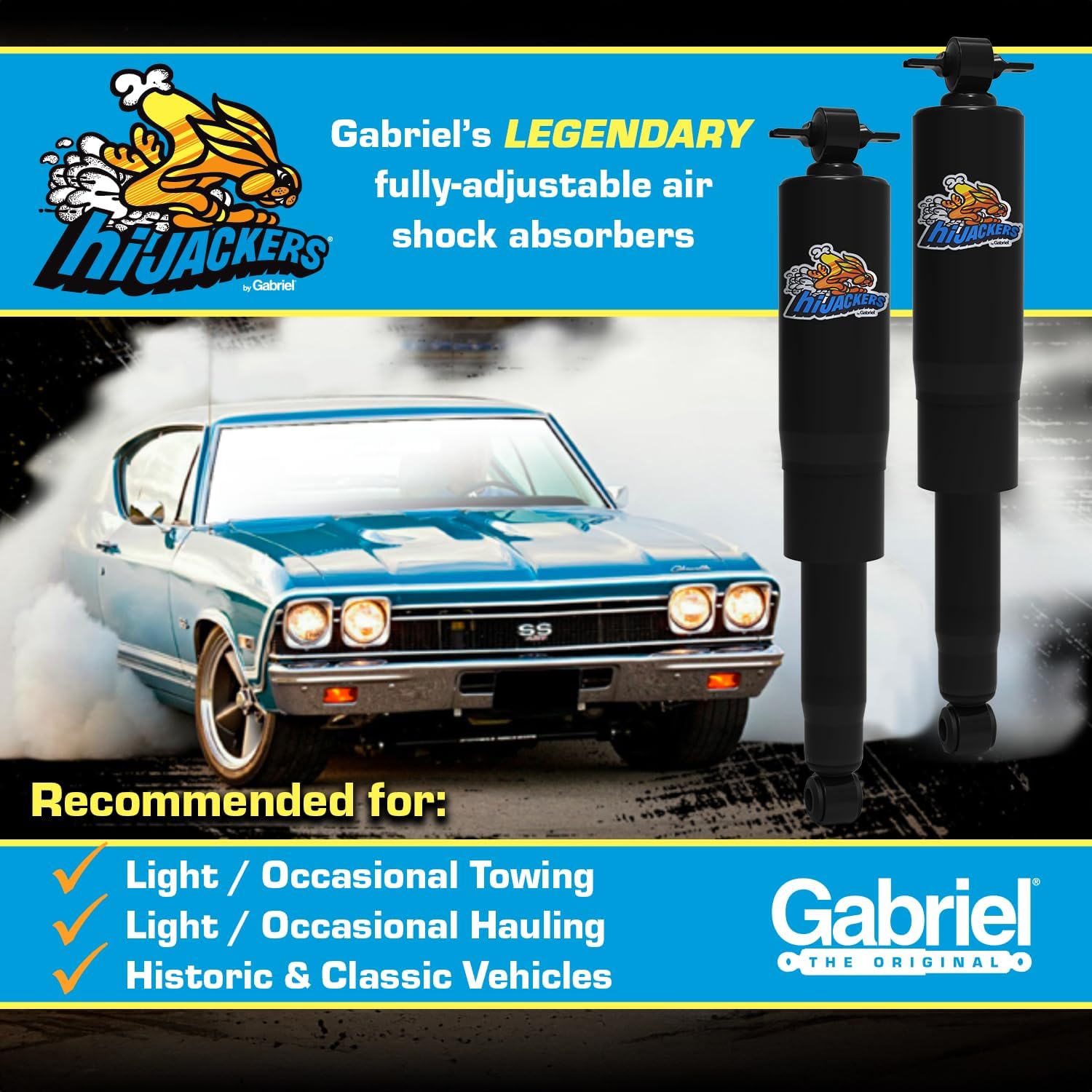 Gabriel 49173 HiJackers Rear Adjustable Air Shock Absorbers Fits Chevrolet Chevy II; Ford Bronco, E-100, E-150 Econoline & Club Wagon, F-100, F-150, F-250, F-350 RWD (1 Pair)
