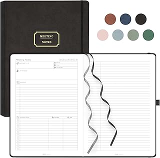 EMSHOI Carnet de r&eacute;union A4-240 pages reli&eacute;, carnet de t&acirc;ches, planificateur de productivit&eacute;, organisateur de projet, papier 100 g/m&sup2;, journal en cuir pour femmes et hommes, travail d