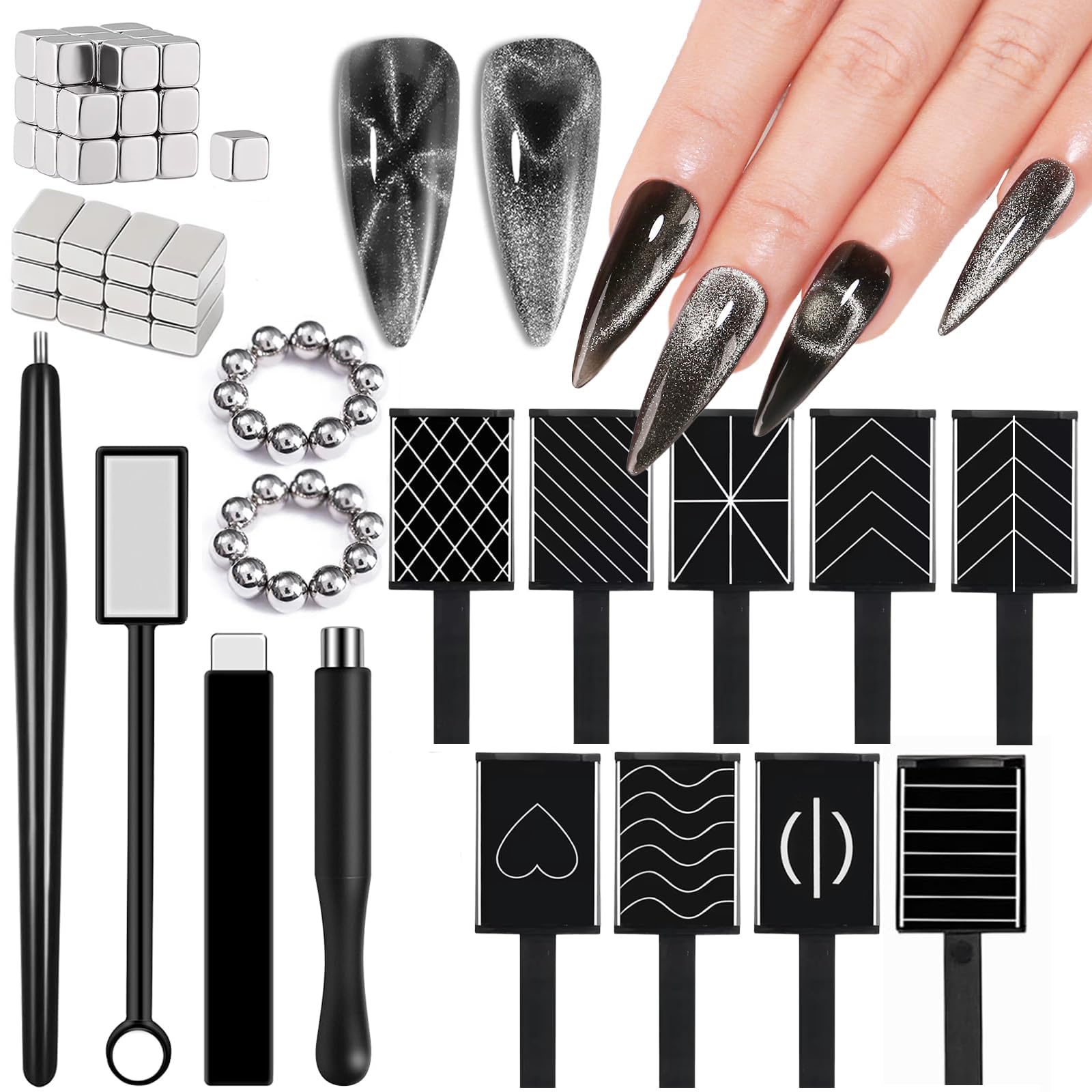 TELAIN 72 Piece Nail Magnet Set, Cat Eye Gel Nail Polish Magnet, Magnetic Nail Polish