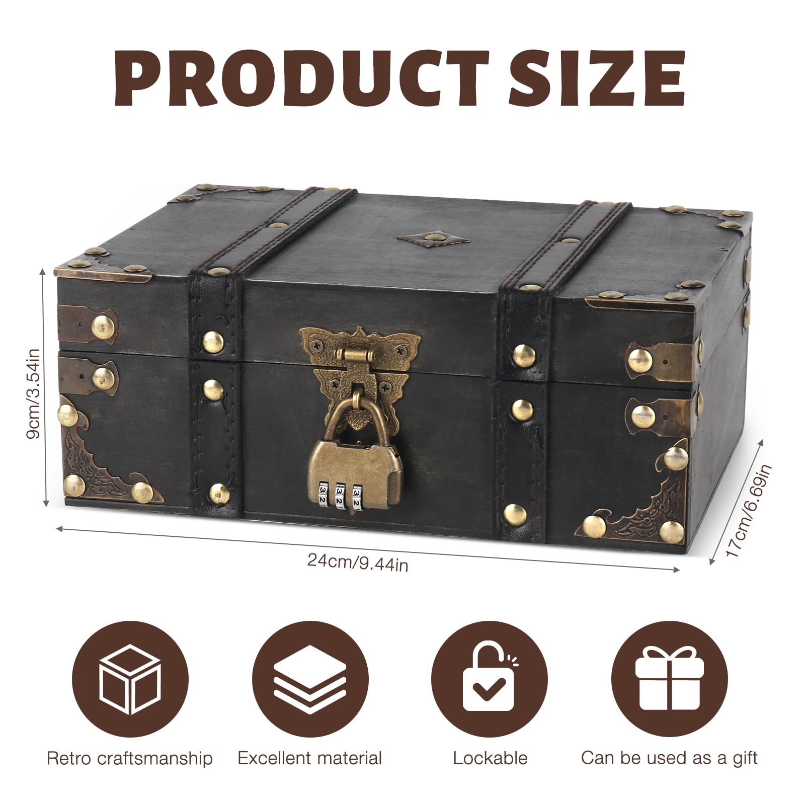 Porta A Scrigno Portagioie Bambina PRITOK Forziere Del Tesoro In Legno Vintage Con Lucchetto A Combinazione, Portagioie Con Coperchio, Per Compleanno Dei Bambini, Piccolo Scrigno Del Tesoro Dei Pirati (15 X 12 - 8