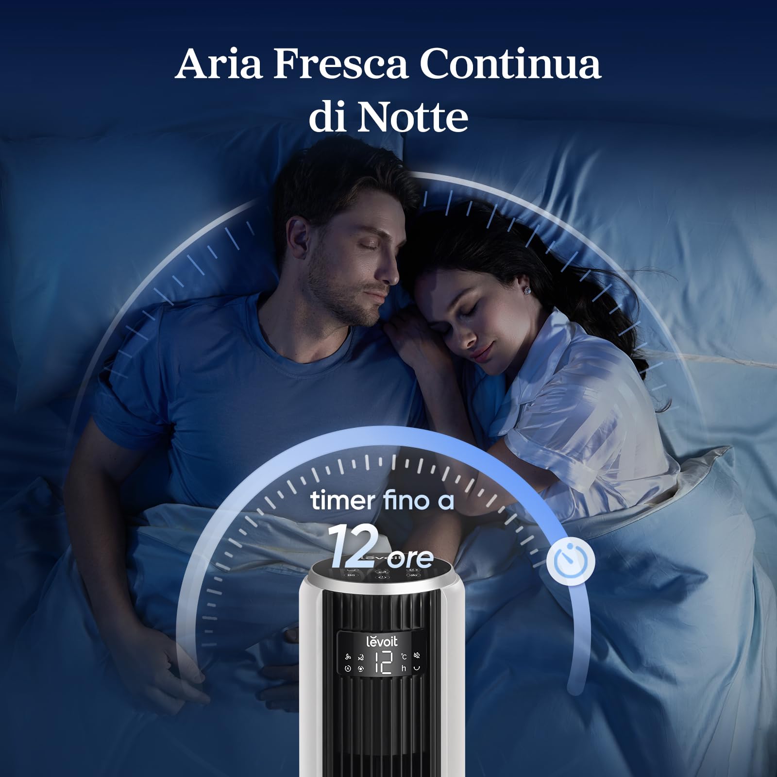 LEVOIT Ventilatore a Torre 20 dB Silenzioso, Potente 7,9m/s, 12 Velocità, 4 Modalità, Telecomando & LED, Timer da 1-12 ore, Oscillazione a 90°, Risparmio 26W, per Camera Letto, 92 cm, Bianco Puro