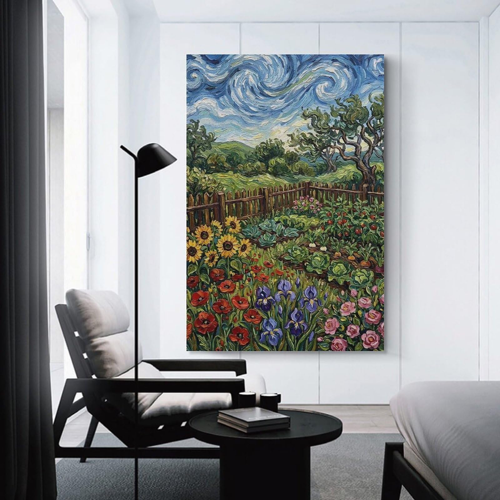 Junmoney Vibrant Garden Painting Canvas Art Print 24x36inch(60x90cm), for Front Hall, Corridor Or Welcome Spaces, Home Artwork for First Impressions