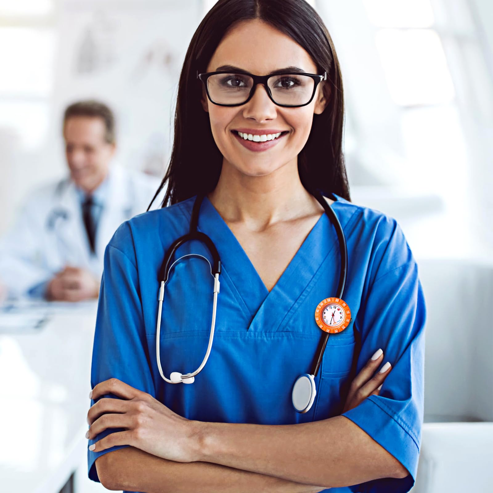 JewelryWe Unisex Doctor Nurse Watch: Orange Stable Analog Quartz Stethoscope Work Watch Easy to Read Accurate Timekeeping Colleague Christmas Gift