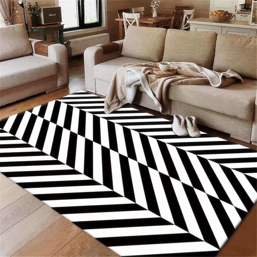 Tapis de salon noir aux lignes élégantes et finitions haut de gamme