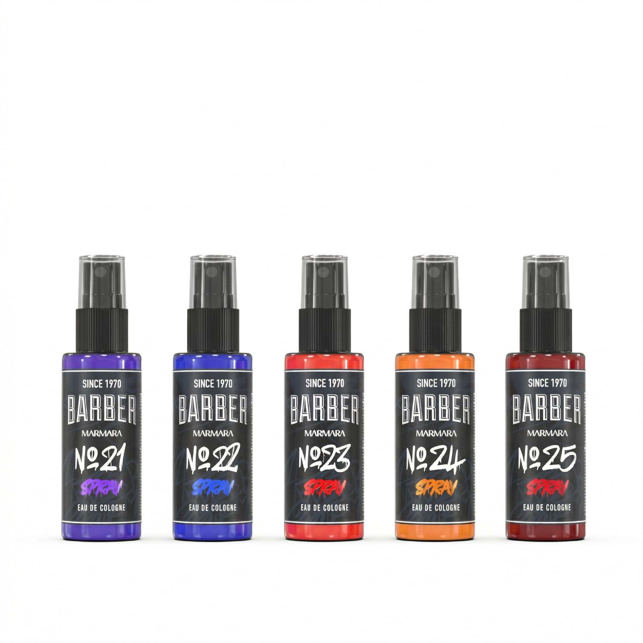 Barber Marmara Graffiti Mix Eau de Cologne Gift Set for Men 5 x 50ml | Mini Turkish Barbershop Aftershave Sprays with Fresh Woody Citrus Scents. Long Lasting Travel Size Fragrances.