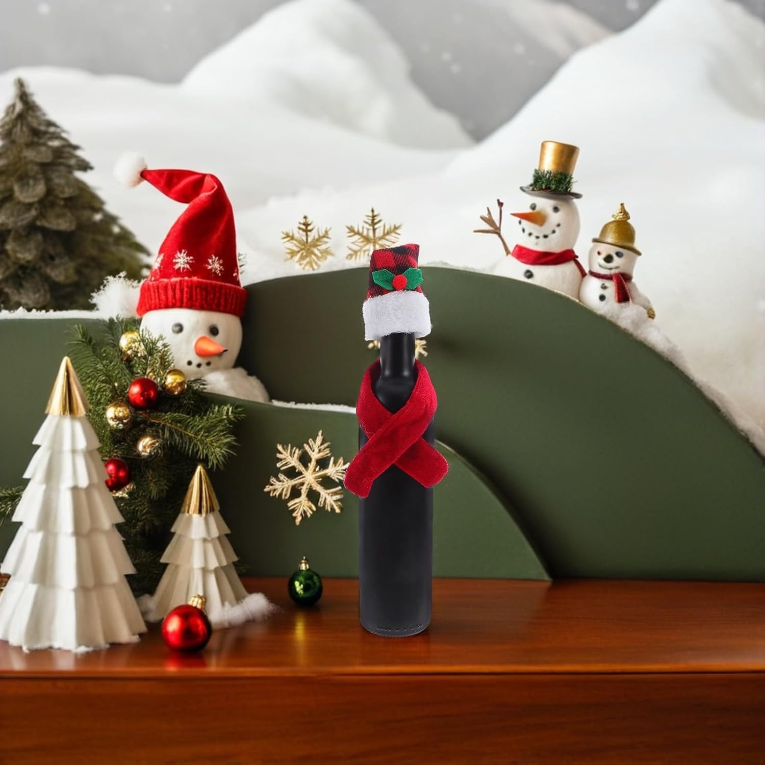 LIFKOME 12set Christmas Wine Bottle Decorations Set Tiny Santa Hats and Scarves, Cloth Material, Versatile Design for Festive Atmosphere in Hotels and Restaurants, Charming Xmas Wine