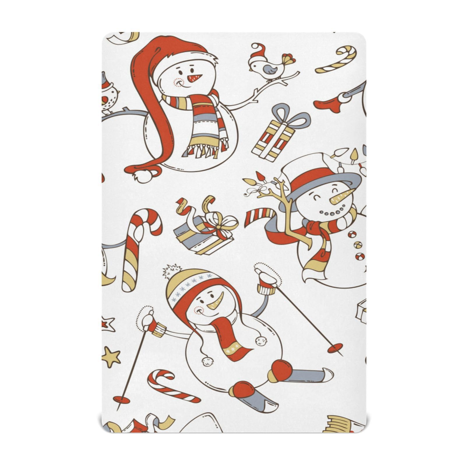 Moudou Christmas Snowman Playard Sheet for Boy Girls, Soft Breathable Fitted Toddler Sheet for Standard Playard Bed Mattress, 39 x 27 x 5 Inch