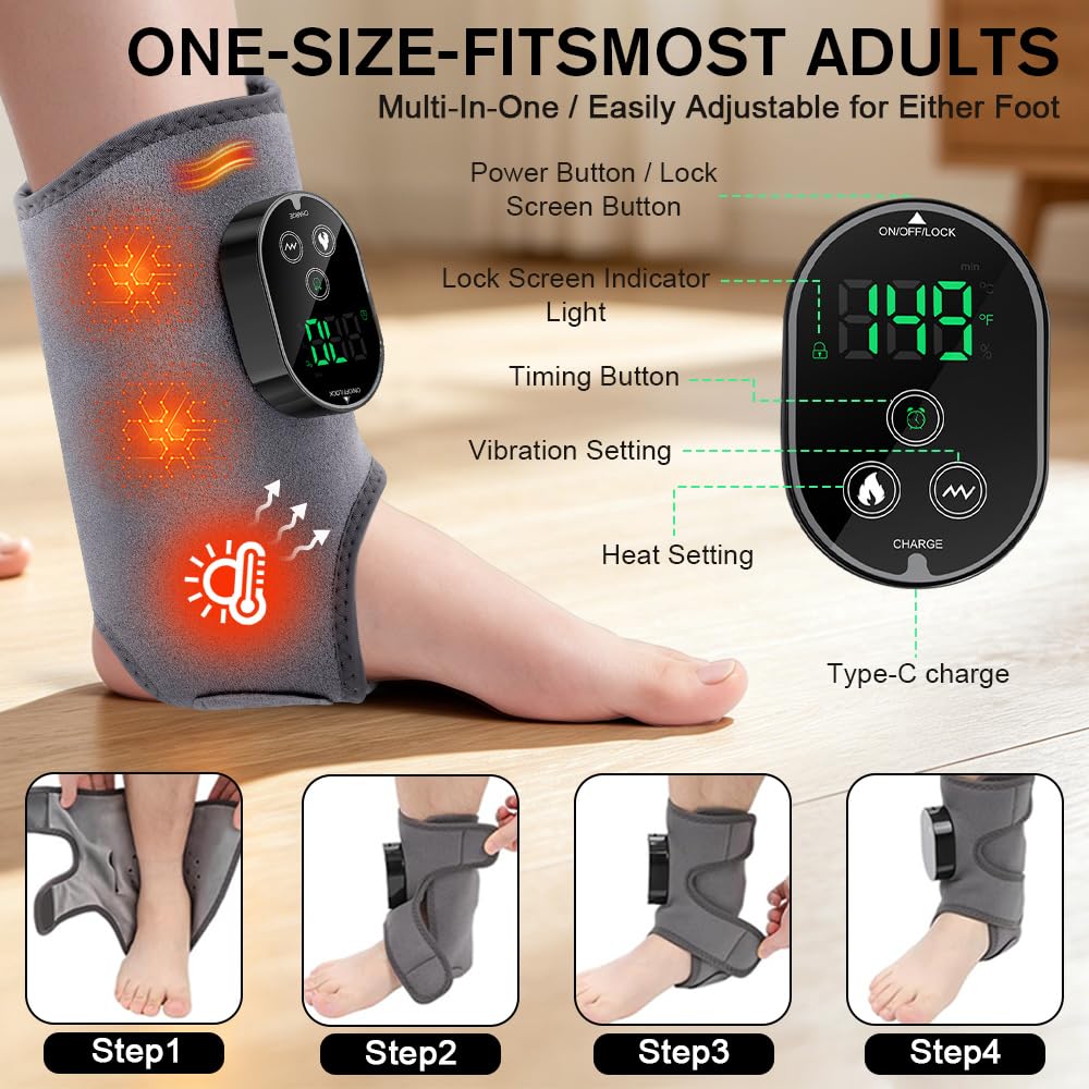2 Stück 3-In-1-Fußmassagegerät, Foot Massager mit 3 Modi 6 Wärmestufen, Knöchel Massagegerät mit 3000mAh Akku, Elektrisch Tragbares Fussmassagegerät für Knöchel, Ferse, Sohle, Fußrücken