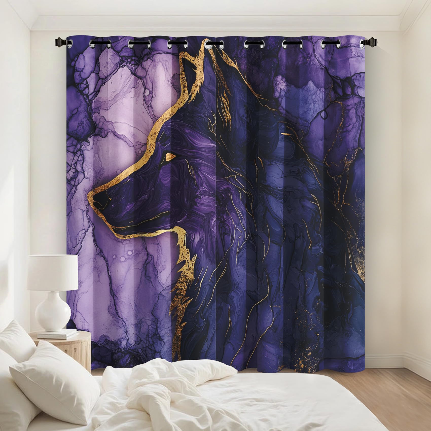 Rideau occultant marbre violet pour créer une ambiance cosy au salon