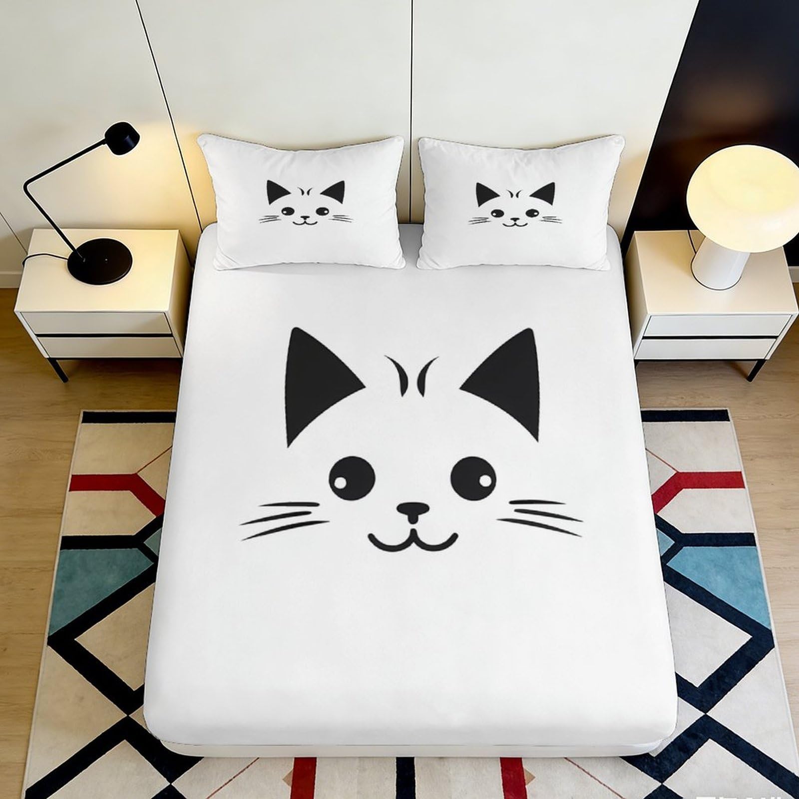 Qjzxknhpgr Style-6 3D Printed Cute Cat Face Fitted Sheet Microfiber Soft Breathable Kitten Bed Cover For Bedroom Guest Room Decor 90X200x25cm