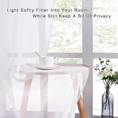 Miniatura 5 de NICETOWN Cortinas blancas transparentes para dormitorio, con bolsillo para barra, textura de lino sintético, panel de cortina de gasa transparente