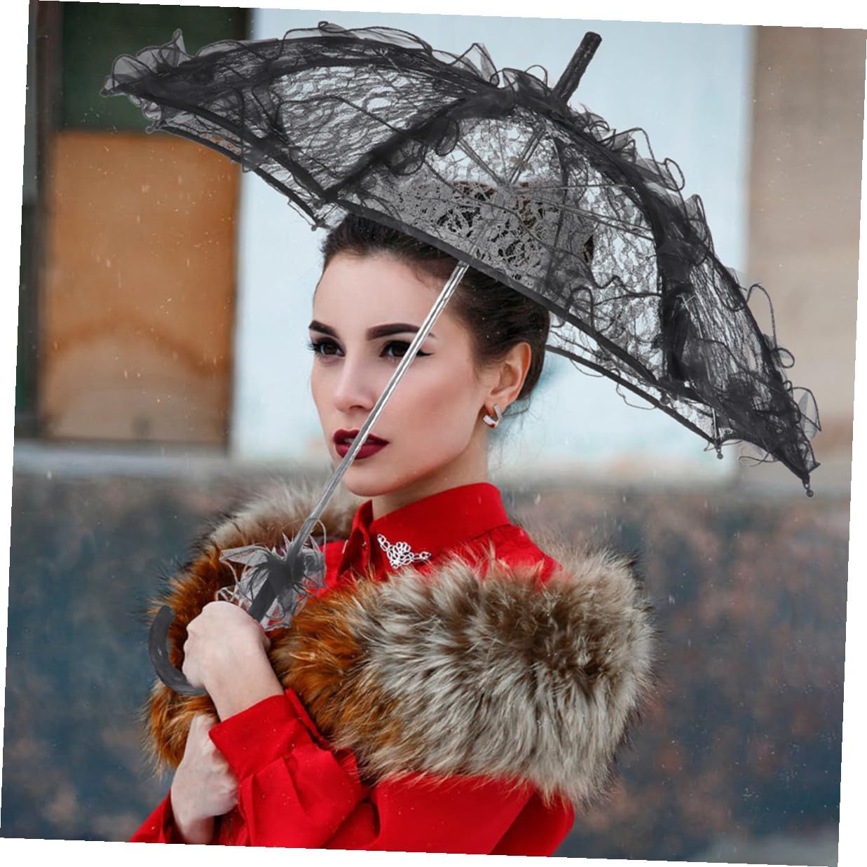 VALICLUD 2pcs Lace Bridal Umbrella Set Vintage Lace Parasol for Wedding and Tea Party Black and White Decorative Sun Umbrellas for Bride and Embroidered Stick for Photography and Dance
