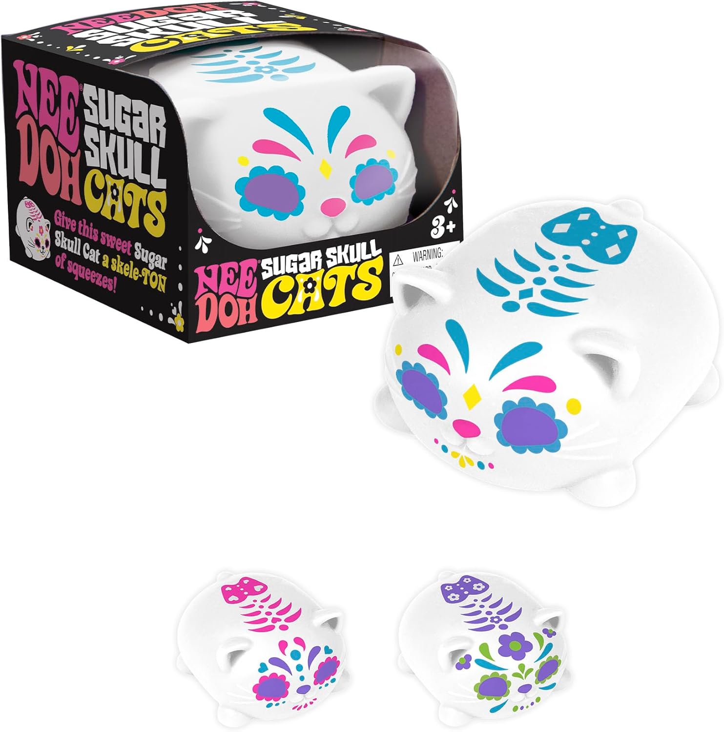 Schylling NeeDoh Sugar Skull Cool Cats - Sensory Squeeze Toy - Assorted Designs - (Pack of 1)