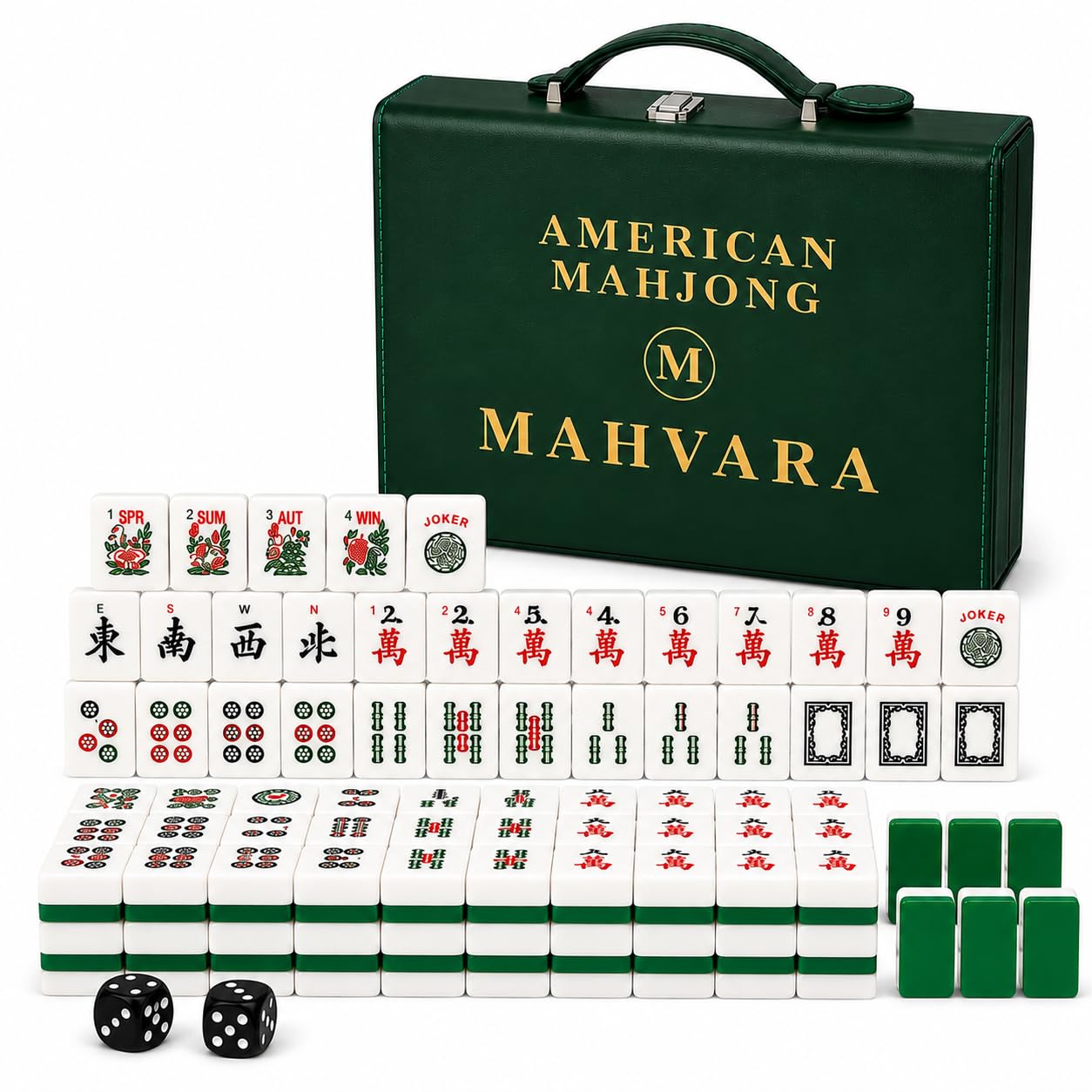 American Mahjong Set | Complete Mahjong Game Set with 166 Mahjong Tiles, Carrying Case & 2 Dice | Traditional Mahjong Tile Set | Mah Jongg Sets for 2-4 Players