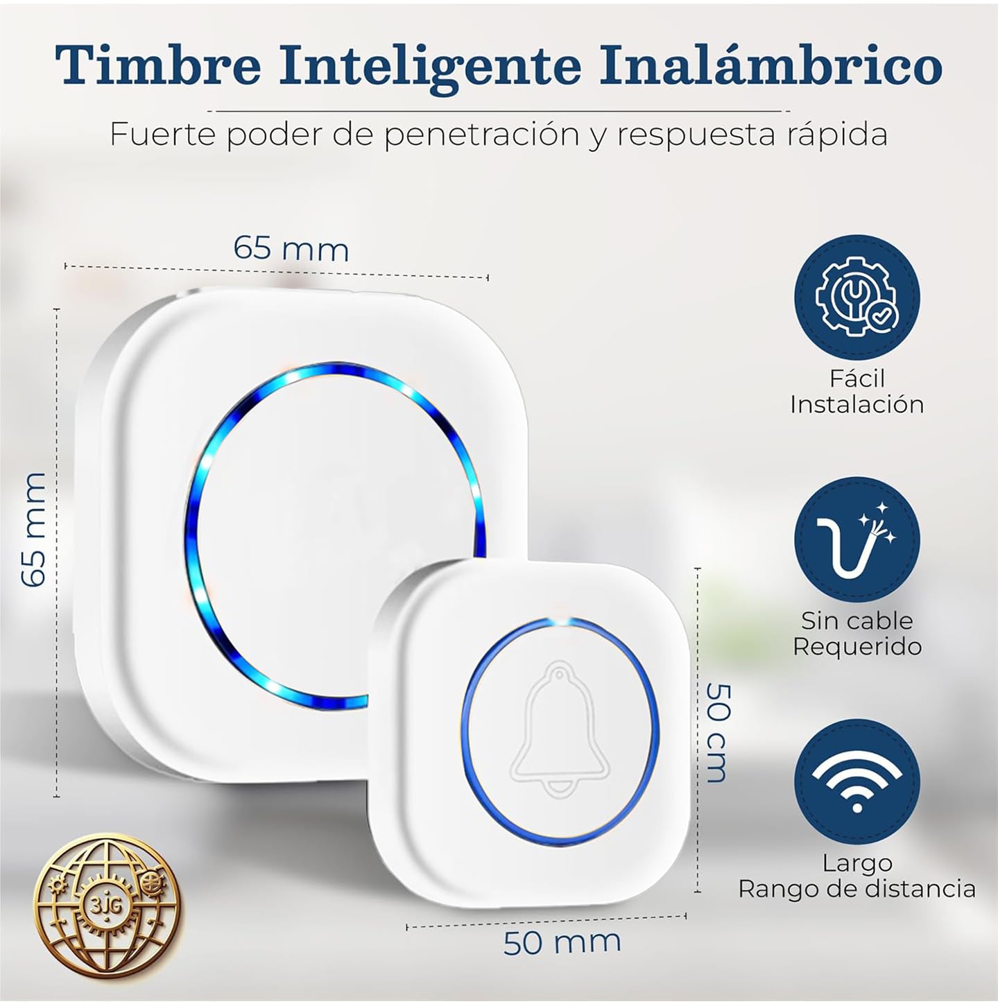 Doble Timbre Inalámbrico Impermeable, 2 Receptores Enchufe, Blanco, Timbre Puerta de Casa de 300m Alcance para Interior y Exterior, 38 Melodías Ajustables, 4 Niveles de Volumen, Indicador LED.