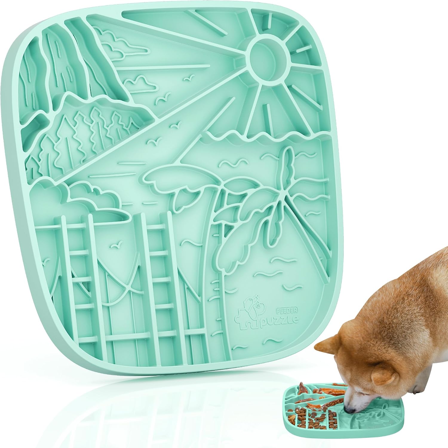 Snuffle Mat and Lick Mat for Dogs, California Textured Slow Feeder, 0.75 Inch Thin Silicone Mat Holds 3 Cups, Dishwasher and Microwave Safe, Green