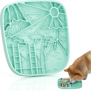 Puzzle Feeder Snuffle Mat and Lick Mat for Dogs, California Textured Slow Feeder, 0.75 Inch Thin Silicone Mat Holds 3 Cups, Dishwasher and Microwave Safe, Green
