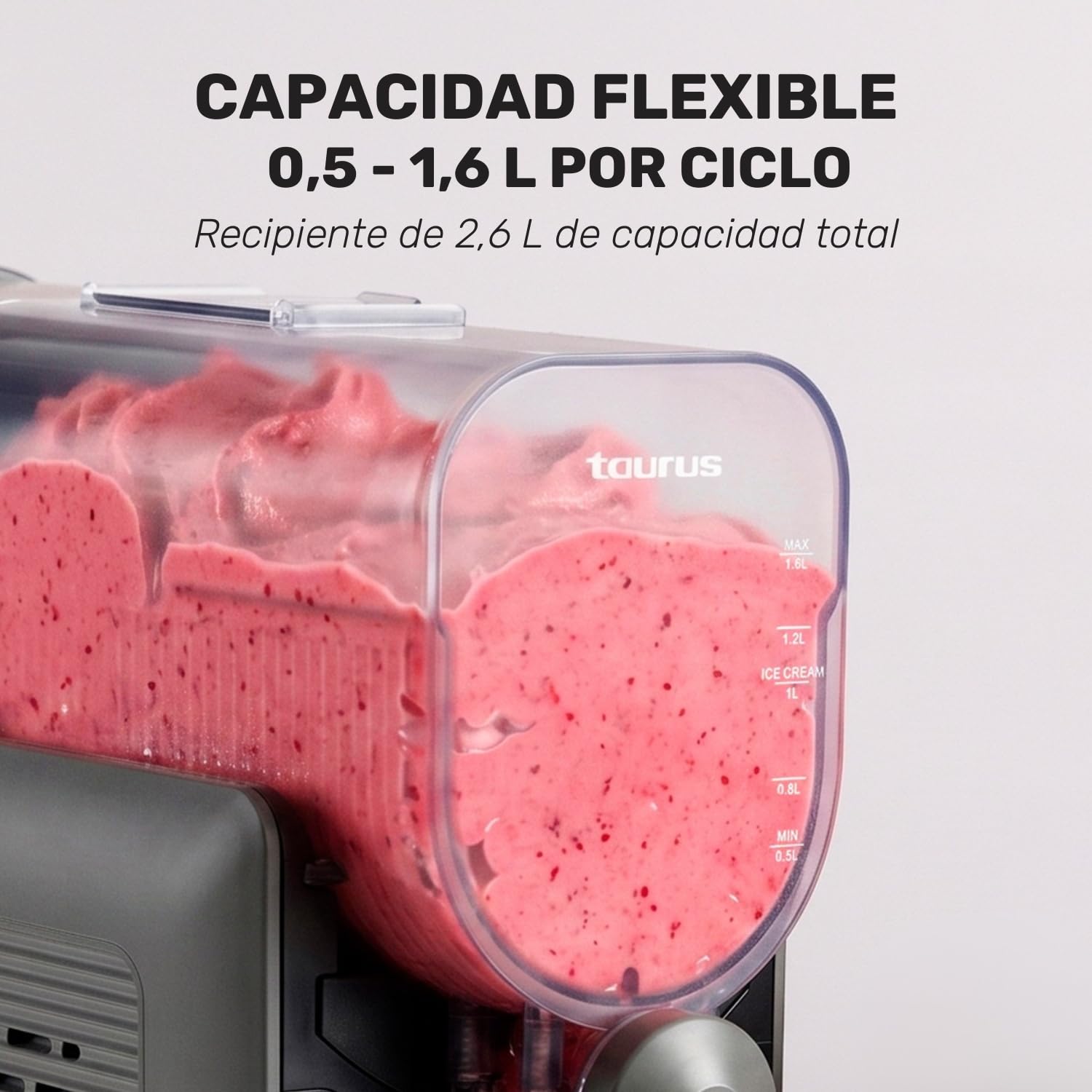 Taurus – Máquina de Granizados Ice Flow 2600 | Capacidad 1,6L | 6 Programas de Bebidas heladas y granizadas | Listas en 15 min | Diseño compacto | Pantalla Táctil | Autolimpieza + Apto Lavavajillas