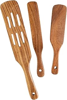 wooden Spurtles Set，NAYAHOSE Wooden Cooking Utensils, Natural Teak Spatulas for cooking,Slotted Spurtle Spatula Sets for S...