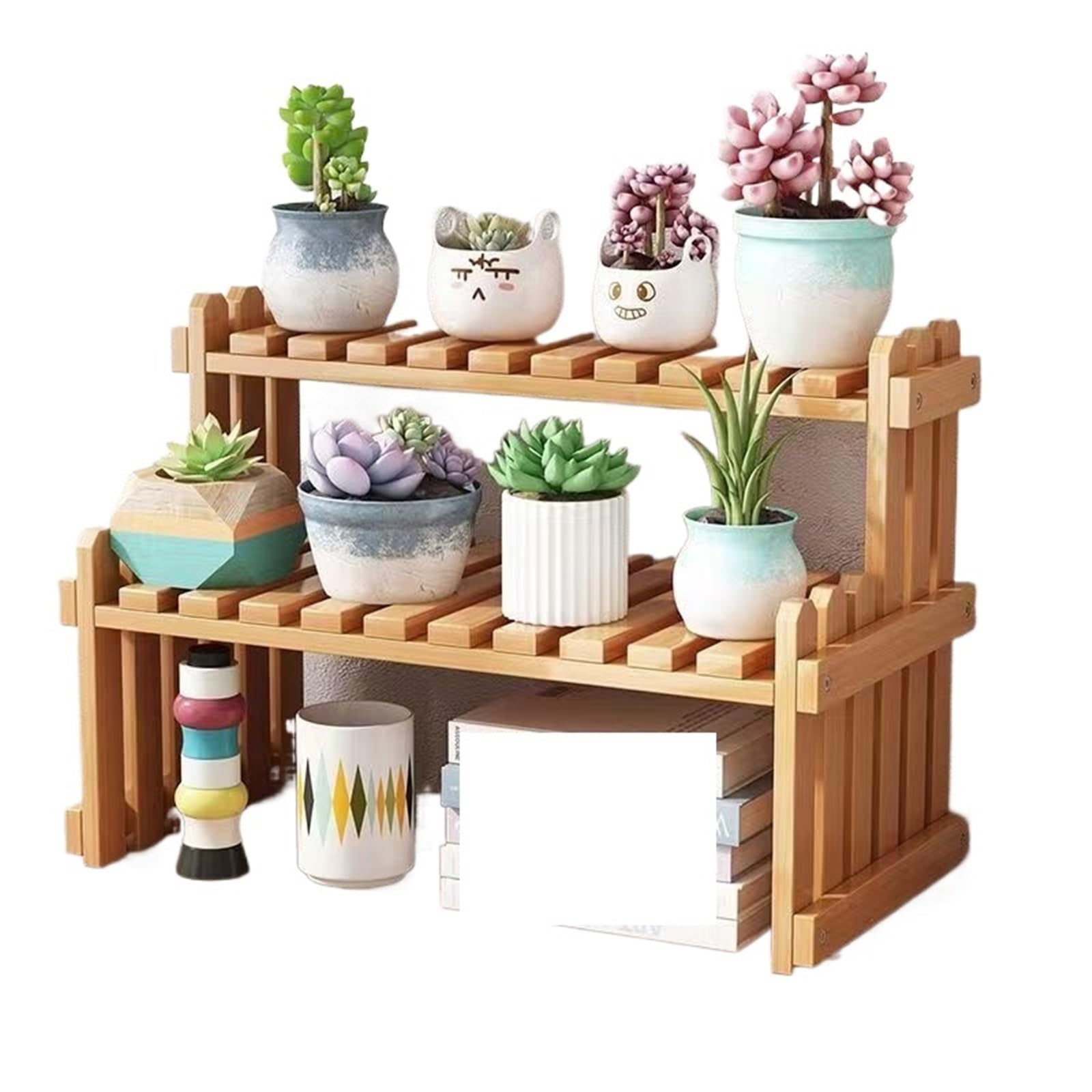IOPKLYTF Plant Stand Wooden Plant Stand Storage Rack 2-Tier Desktop