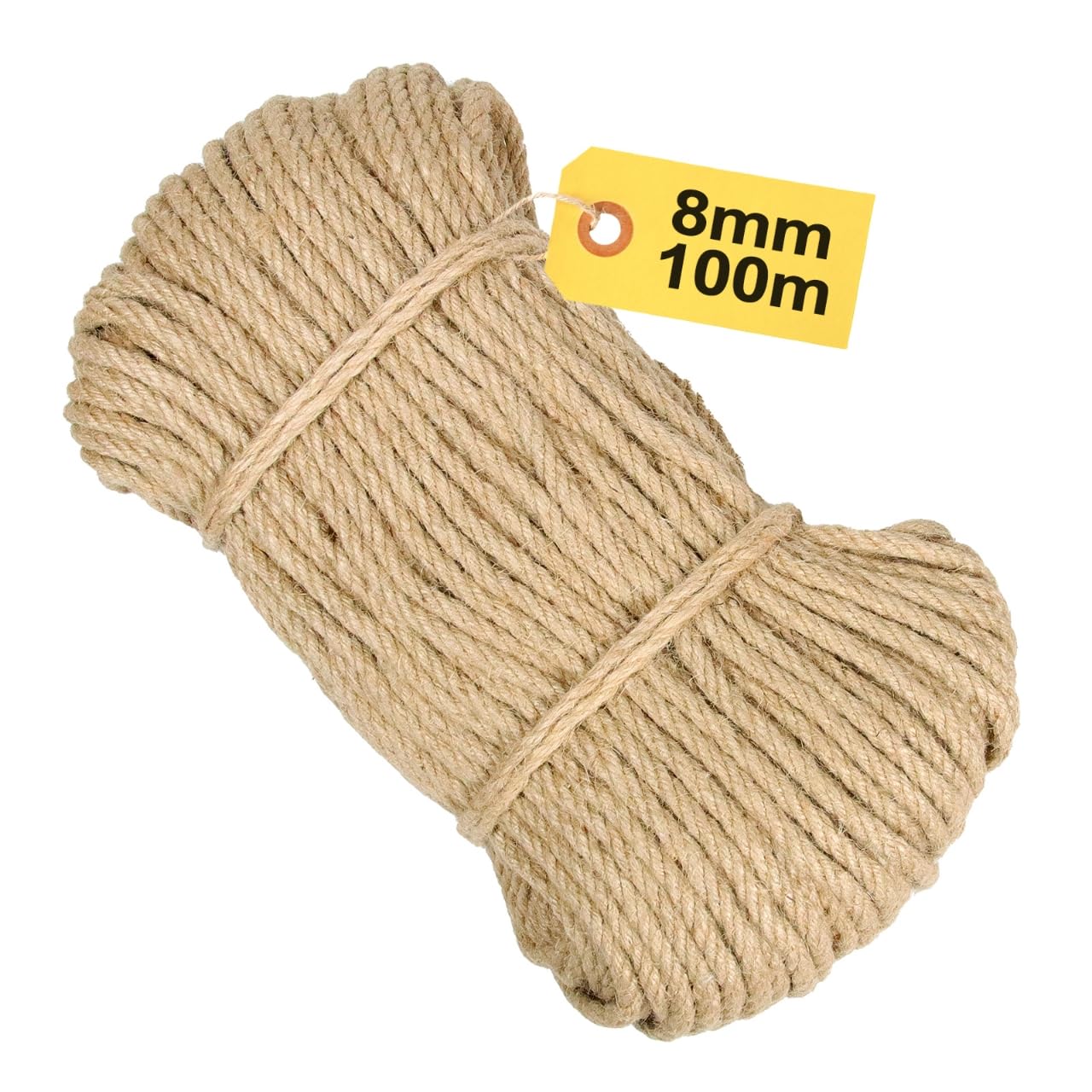Corde en Jute 8 mm x 100 m, Robuste, en Fibres Naturelles, pour Cordon de Bricolage, Jouet pour Chat et décoration, Alternative à la Corde de Chanvre indéchirable, Cordon de Colis, Ruban de