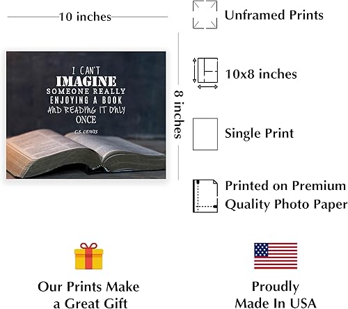 Miniatura 2 de C.S. Lewis Quotes Wall Art-"Can't Imagine Enjoying Book-Reading It Only Once"- 10 x 8" Inspirational Typographic Print-Ready to Frame.