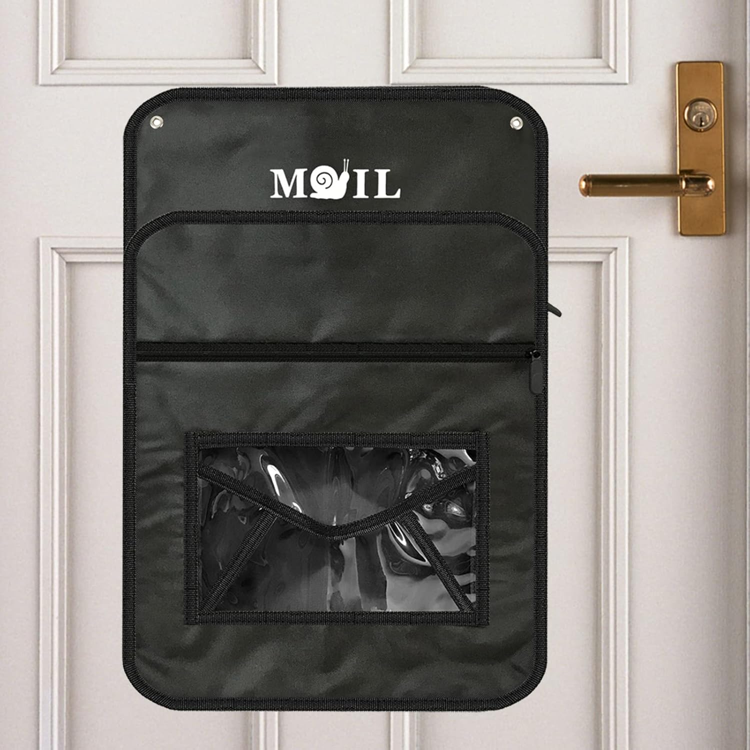 Mail Slot Catcher for Door, Mail Holder Indoor, Black Post Organizer Bag for Letterbox, Space