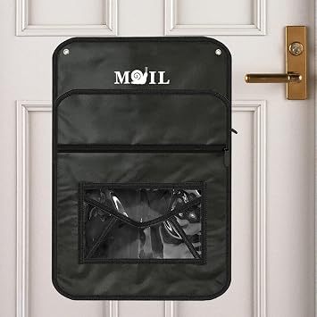 حقيبة Annmore Mail Slot Catcher للباب، حامل بريد داخلي، حقيبة تنظيم بريد سوداء لصندوق البريد، موفرة للمساحة، لا تحتاج إلى أدوات أو براغي، مناسبة للمنزل والمكتب والجراج