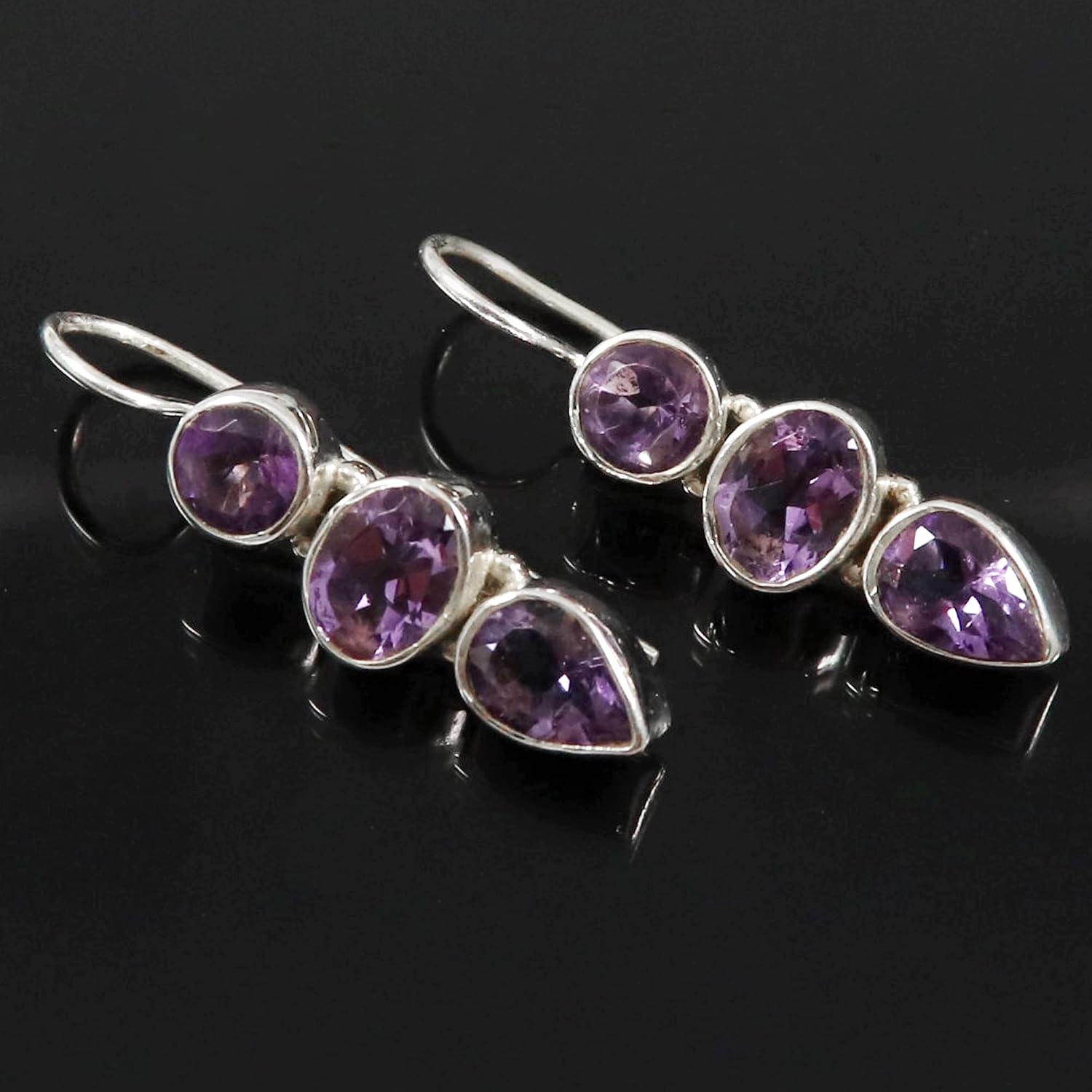 Goyal Exports Amethyst Faceted Gemstone 925 Sterling Silver Drop Dangle Earring Jewlery SEG88A