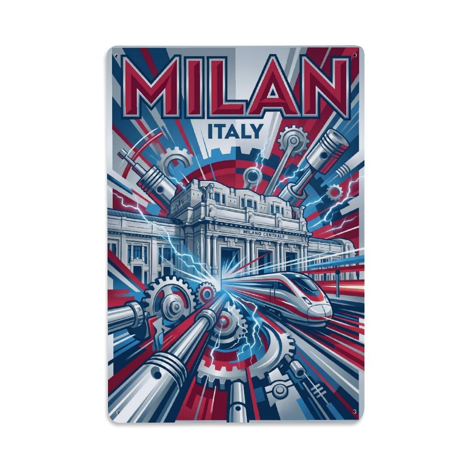 Olhnbad Style Historic Milan Italy Futurist City Travel Metal Tin Sign