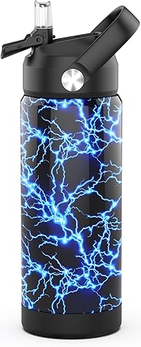 Botella de agua para niños con popote, vasos aislados de acero inoxidable de 18 onzas con popote, a prueba de fugas para la escuela, deportes y