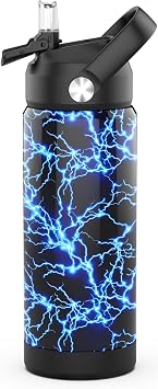 Boys Water Bottle with Straw,18 oz Kids Insulated Cups with Stainless Steel Leak Proof for School,Sport&TravelLightning