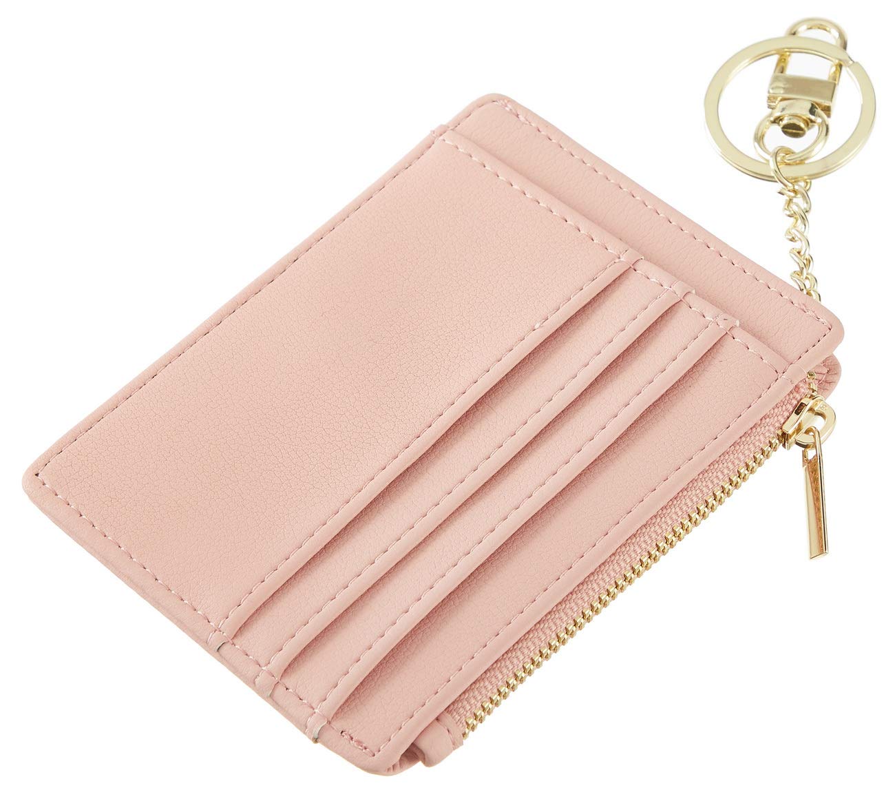 Sodsay カードケース スリム フロントポケット 財布 女性用 クレジットカードホルダー キーチェーン付き(スムースピンクロータス)
