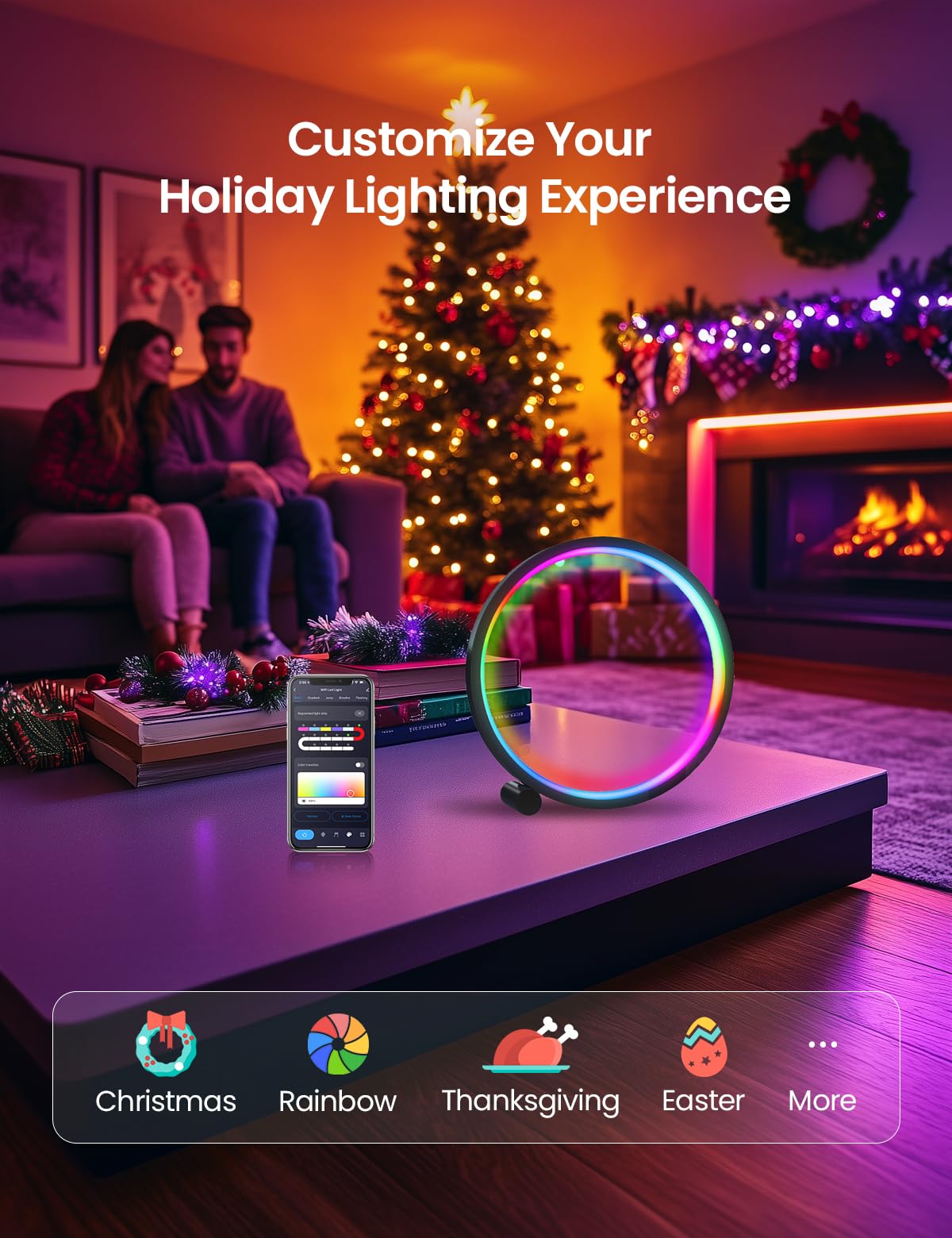 Lámpara de mesa LED inteligente, iluminación RGB+IC, luz nocturna que cambia de color, sincronización de música, modo de bricolaje, atenuación continua, aplicación y control de voz (WiFi de