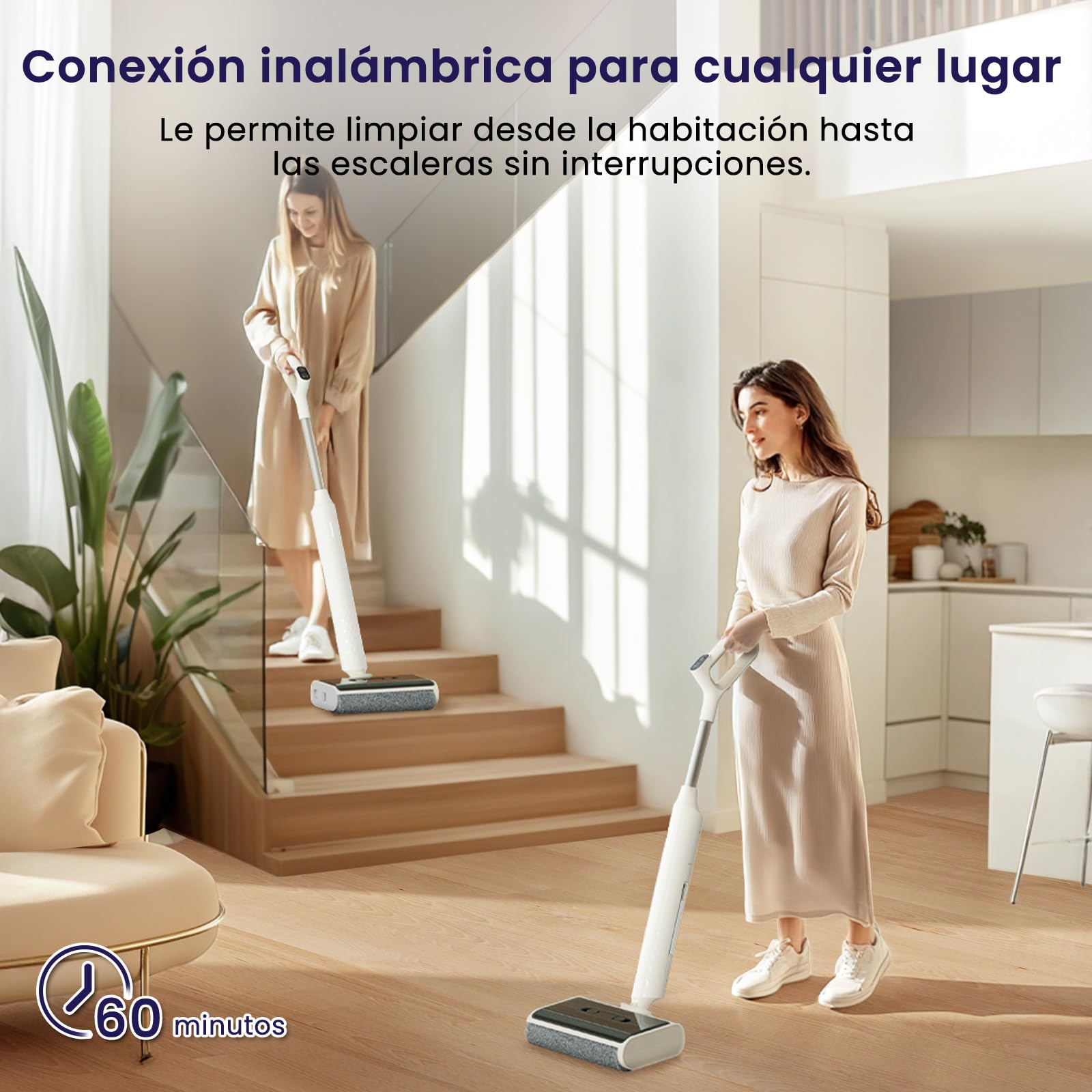 Lefant LS100, Aspiradora Verticale Sin Cable para Seco y Húmedo, 40 000Pa, 60min, Solo 2,65 kg, Limpia Esquinas y Bordes, Autolimpieza, Inclinación 180°, para Suelos Duros, Pelo de Mascotas