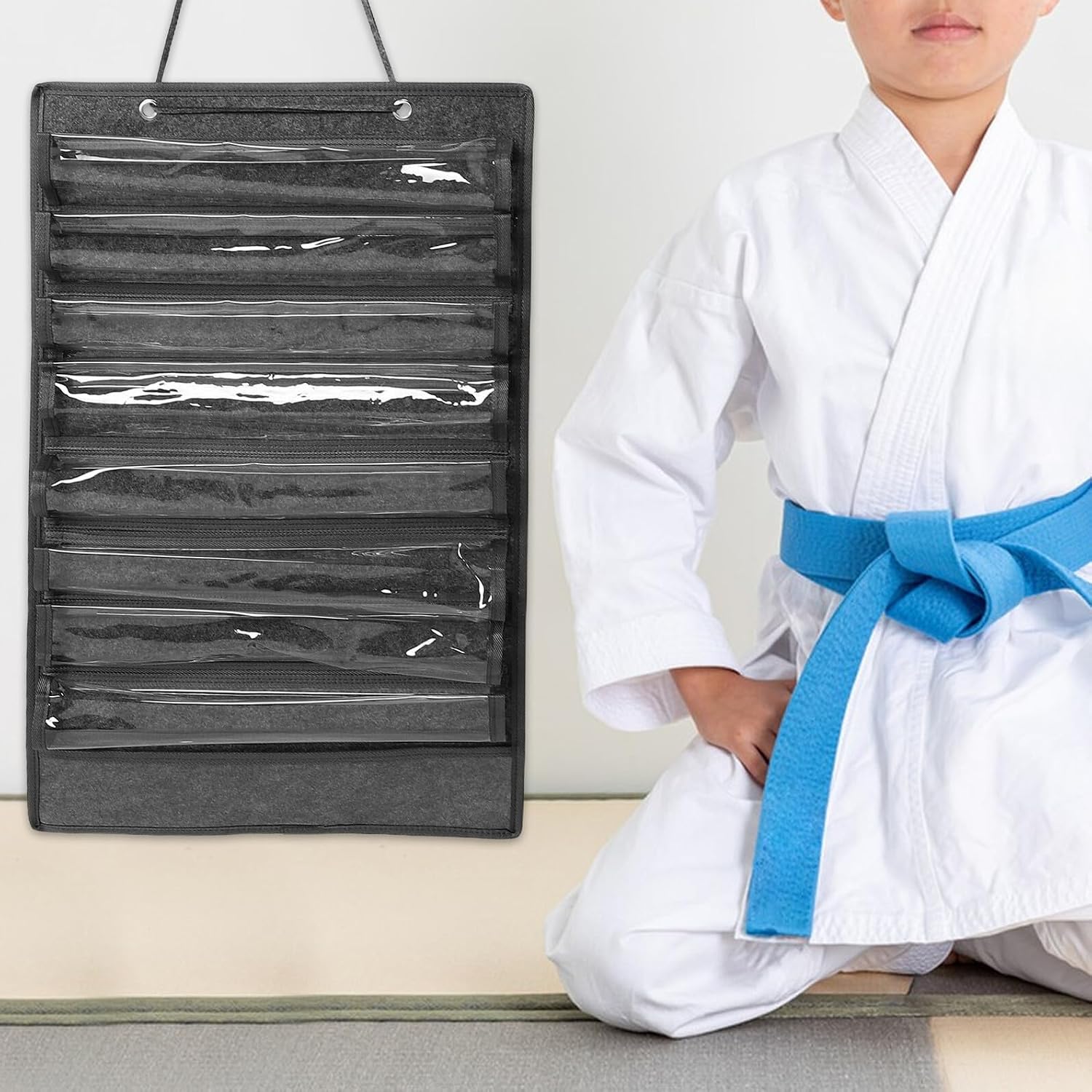 Vaguelly Martial Arts Belt Organizer Wall Pocket Hanging Bag with Felt Material Dustproof Storage Holder for Taekwondo Karate Belt Display and Medal Hanging