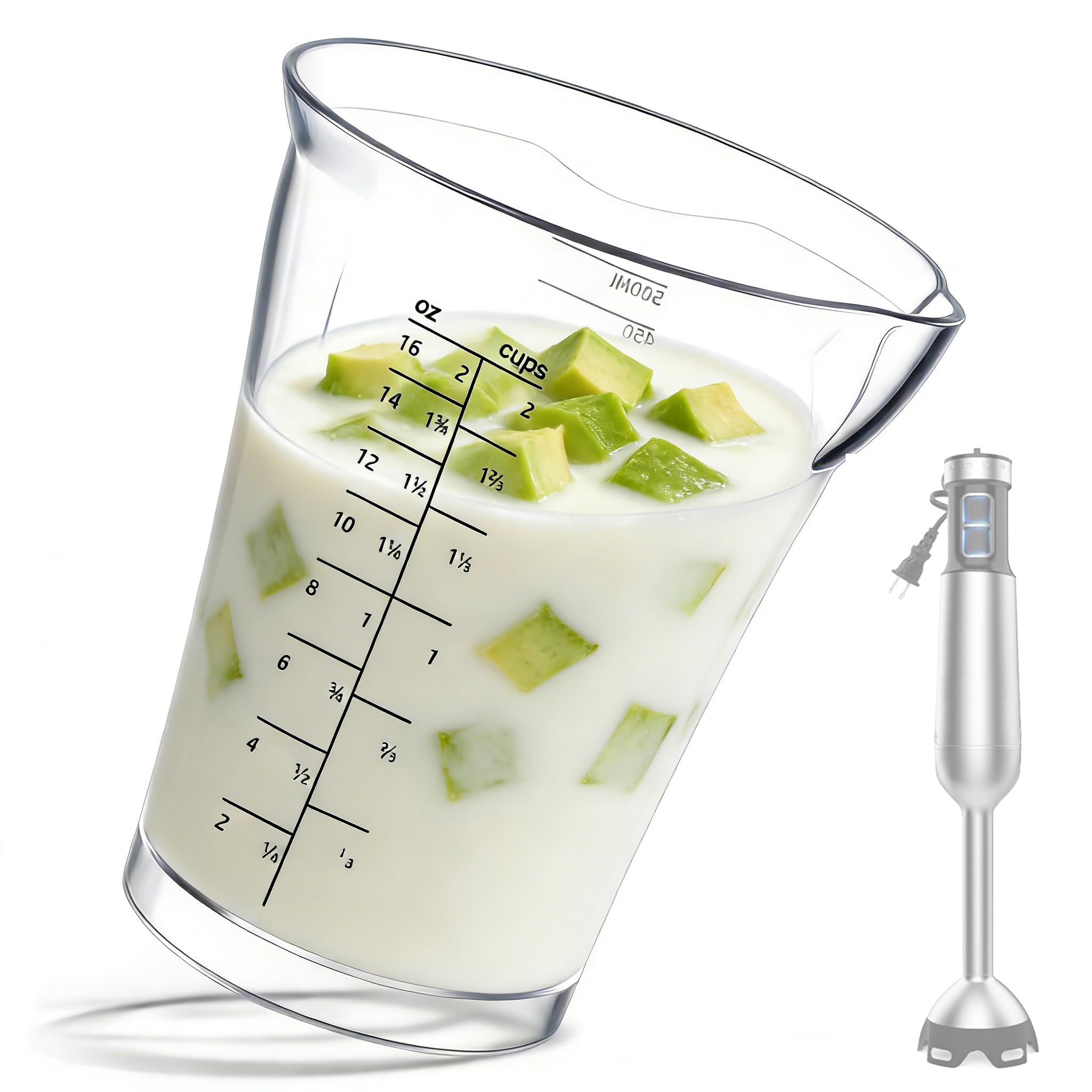 Immersion Blender cup, Blender Measuring Cup | for Cuisinart Stirring rod CSB-79MC Smoothies, Sauces Etc (plastic measuring cup H 5.2in 16 oz 500ml).