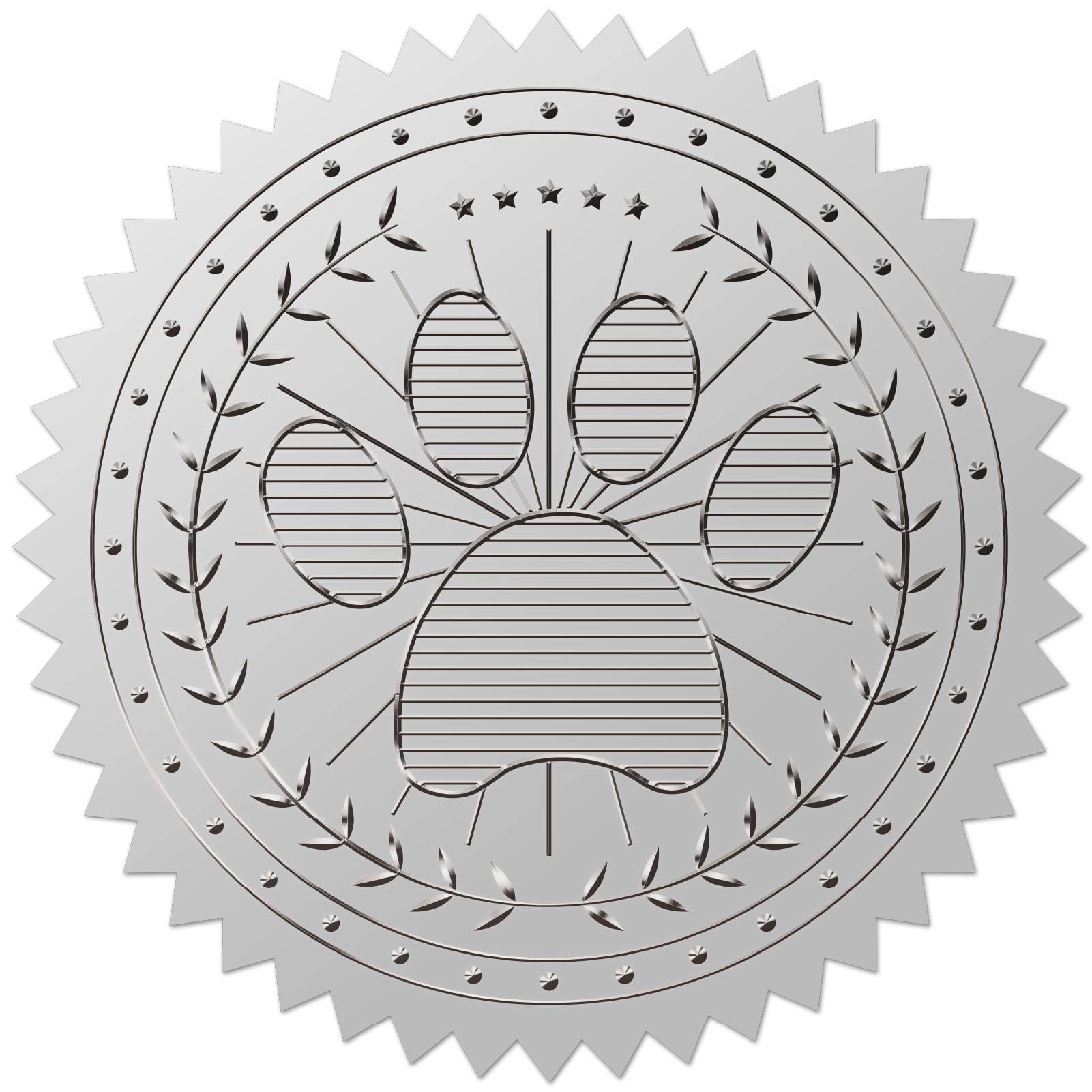 Autocollants ronds en feuille d'argent CRASPIRE gaufrés avec motif patte d'animal 51mm