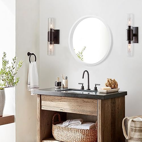 Miniatura 4 de JJUUYOU Espejo redondo de pared pequeño espejo circular para baño, espejo de tocador blanco rústico, pequeño círculo de pared para pared, marco de