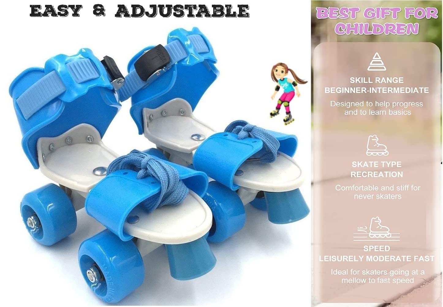 High Trusted Latest Designed Inline Roller Skating with Adjustable Size and Front Break Toys for 4 Years+ Kids Skates Size 5-12 UK (Blue) - Image 2 thumbnail