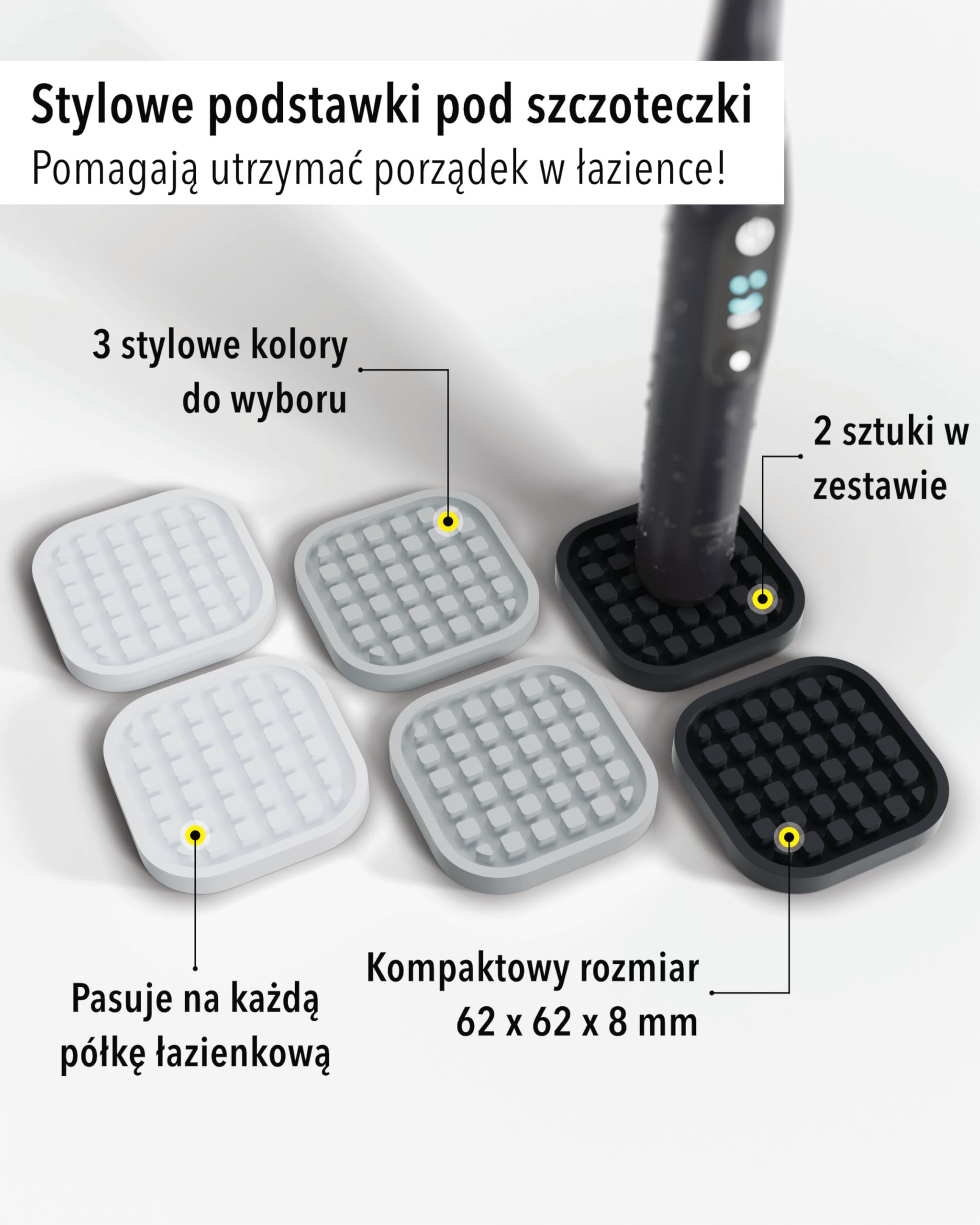 Qikfresh - Zestaw 2 kompaktowych podstawek na szczoteczki elektryczne - Pasuje do wszystkich modeli - Silikon spożywczy (Biały)