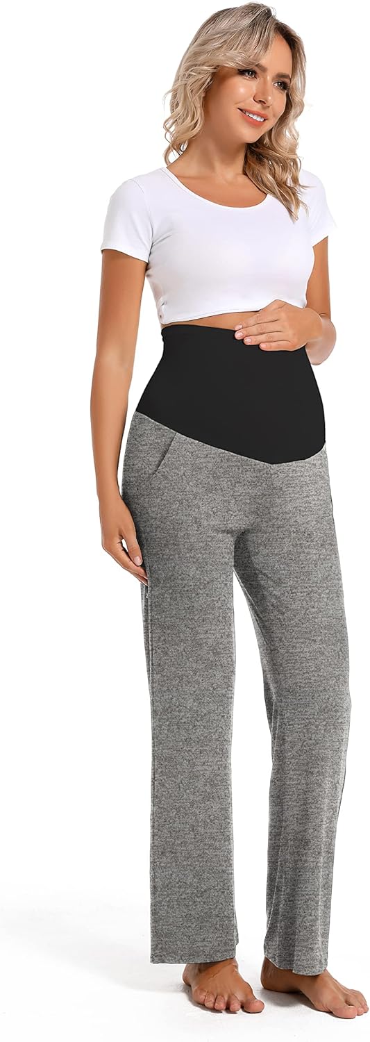 V VOCNI Women's Maternity Lounge Pants Pockets Stretchy Pregnancy Trousers Comfy Wide Leg Yoga Pajama Pants - Image 6