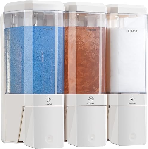 Dispensador de champú y acondicionador montado en la pared, dispensador de jabón de ducha sin taladro, fácil instalación, dispensador de champú para