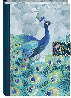 Punch Studio Journal with Brooch Embellishment and Magnetic Tab Closure, Emerald Peacock Design (46620)