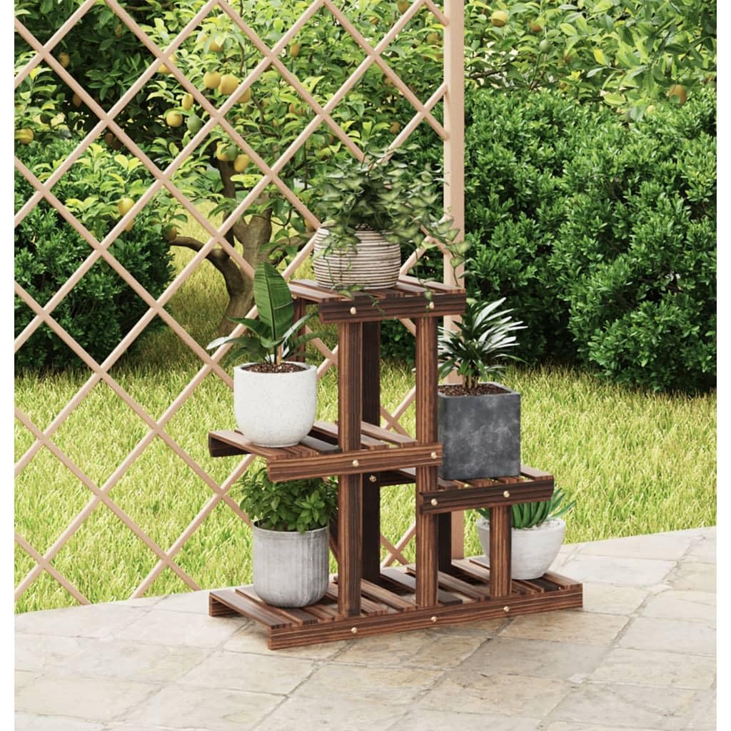 SYDE Supporto per fiori in legno di abete, 58 x 25 x 51 cm | Carbonizzato artigianale, resistente all'umidità, uso interno ed esterno, fissaggio a parete incluso