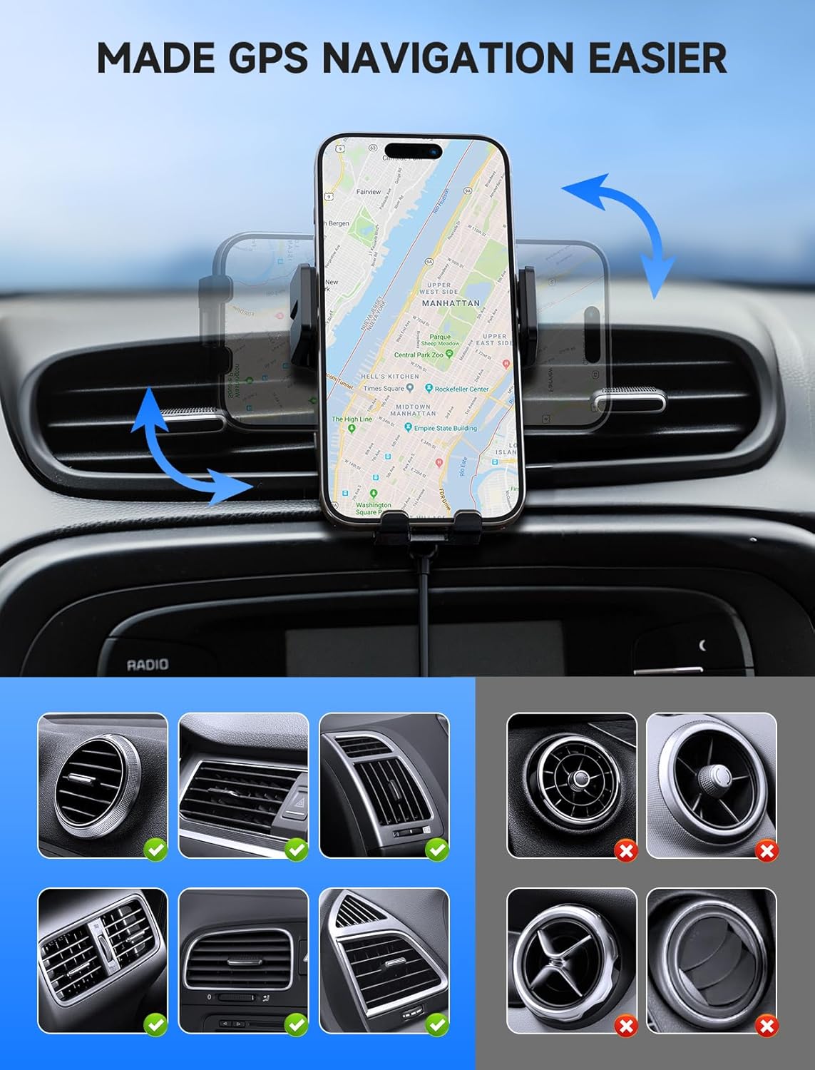 MOKPR Wireless Car Charger, 15W Auto Clamping Car Charger Dash Windshield Air Vent Phone Holder Compatible with iPhone 16 15 14/13/13 Pro/12 pro/12/11/X/8, Samsung S24/S23/S22 - Image 3